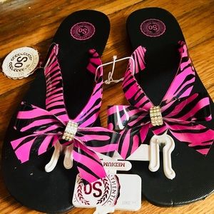 Pink Zebra Stripe Flip Flops